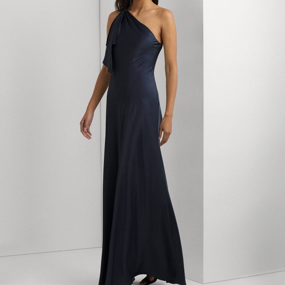 NWT Lauren Ralph Lauren Women's Satin Charmeuse One-Shoulder Gown Size 10